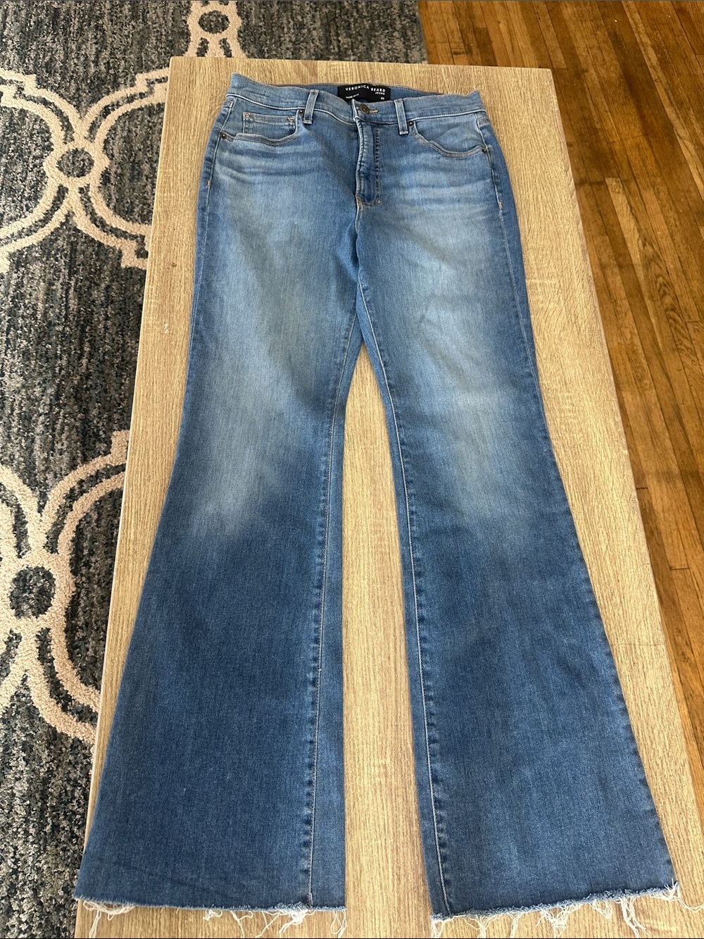 Veronica Beard Medium Blue Flare Jeans with Raw Edge